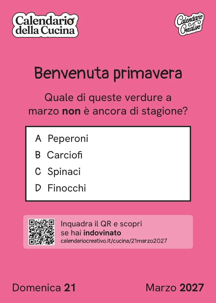 Foglio di domenica 21 marzo 2027 del Calendario della Cucina 2027: Benvenuta primavera