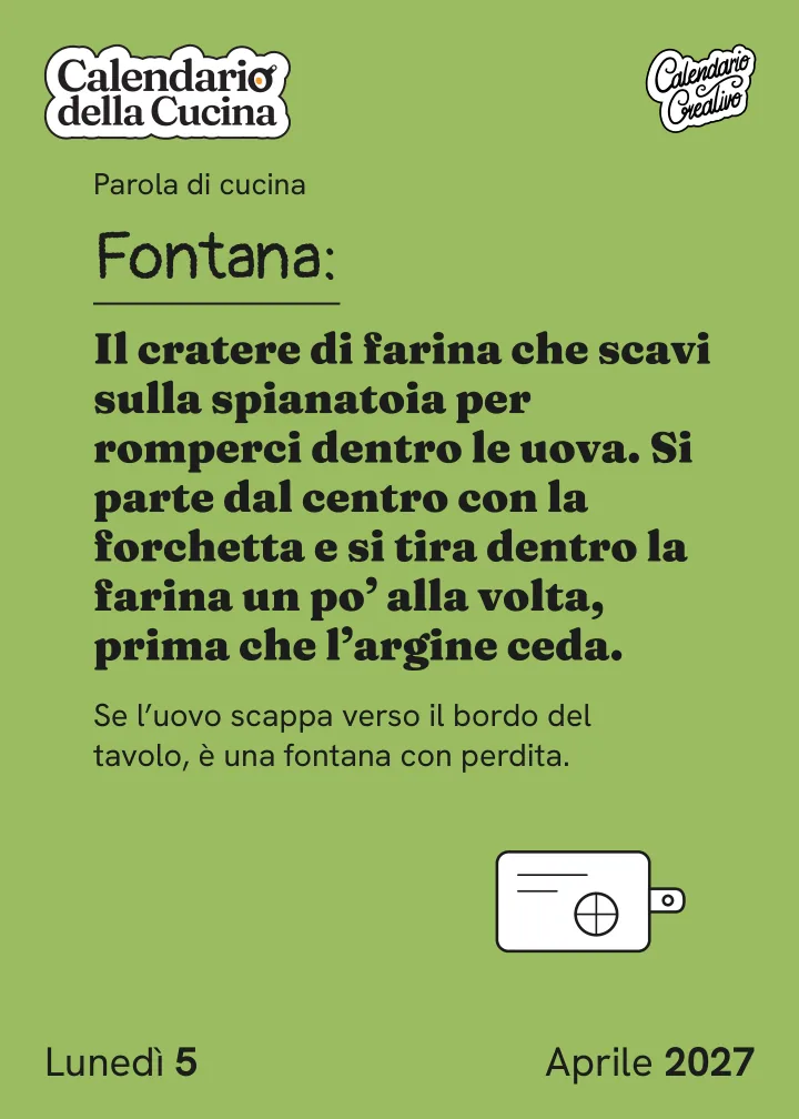 Foglio di lunedì 5 aprile 2027 del Calendario della Cucina 2027: Fontana