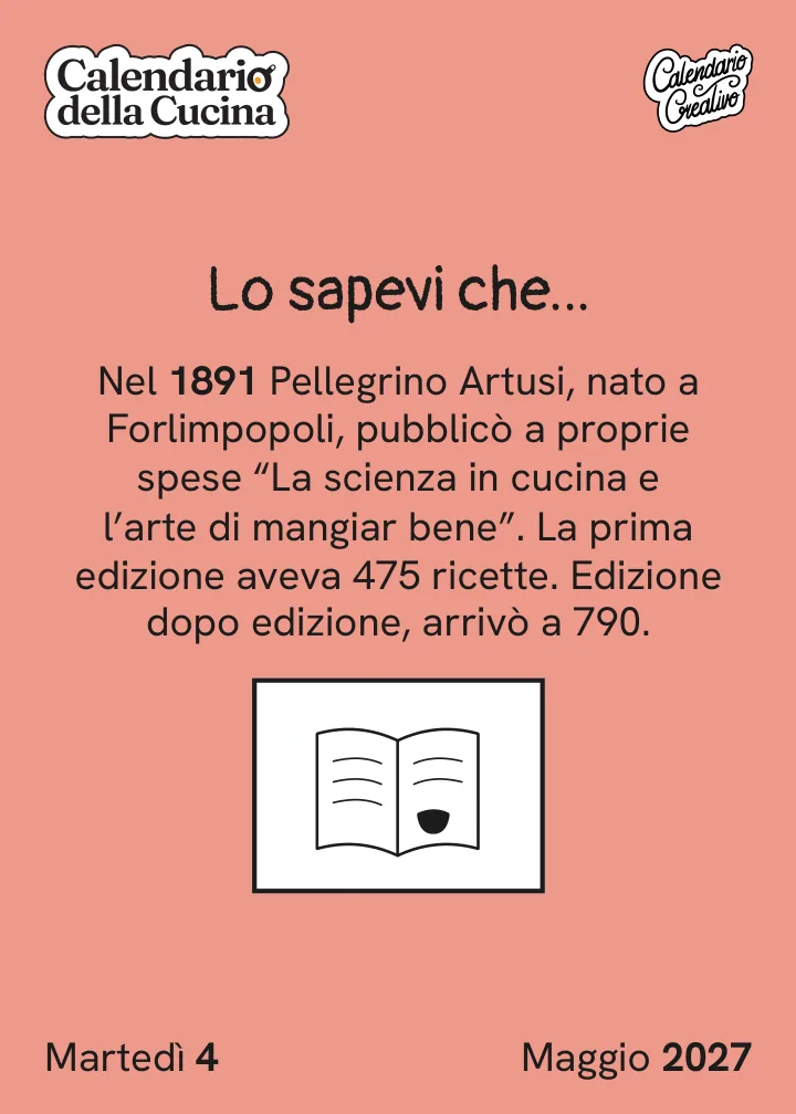 Foglio di martedì 4 maggio 2027 del Calendario della Cucina 2027: Lo sapevi che...