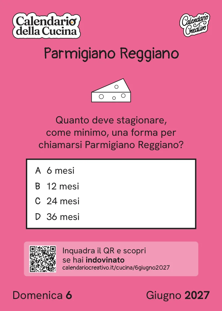 Foglio di domenica 6 giugno 2027 del Calendario della Cucina 2027: Parmigiano Reggiano