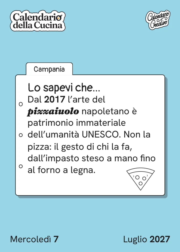 Foglio di mercoledì 7 luglio 2027 del Calendario della Cucina 2027: Lo sapevi che...