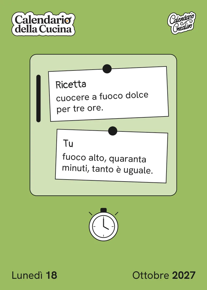 Foglio di lunedì 18 ottobre 2027 del Calendario della Cucina 2027: Ricetta / Tu