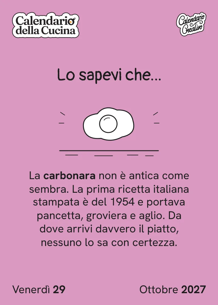 Foglio di venerdì 29 ottobre 2027 del Calendario della Cucina 2027: Lo sapevi che...