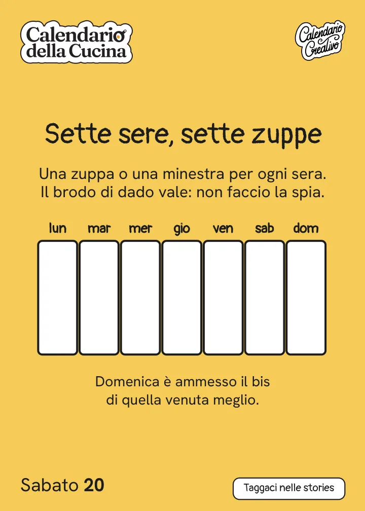Foglio di sabato 20 novembre 2027 del Calendario della Cucina 2027: Sette sere, sette zuppe