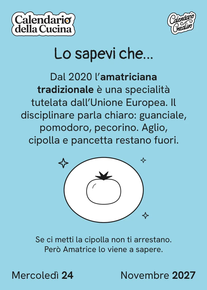 Foglio di mercoledì 24 novembre 2027 del Calendario della Cucina 2027: Lo sapevi che...
