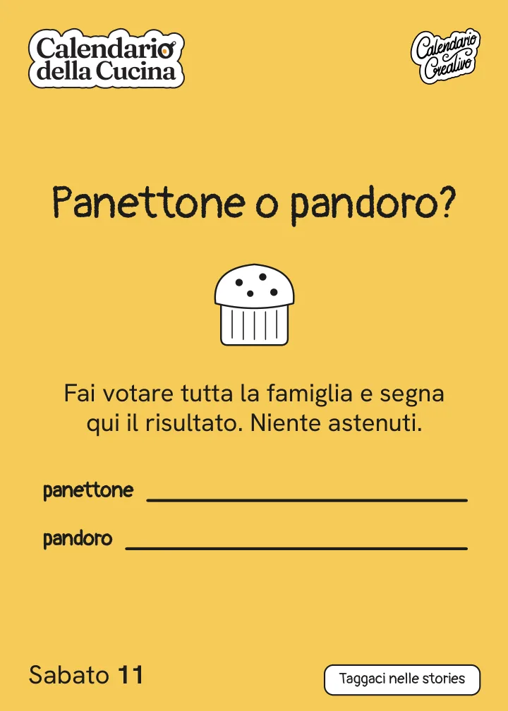 Foglio di sabato 11 dicembre 2027 del Calendario della Cucina 2027: Panettone o pandoro?