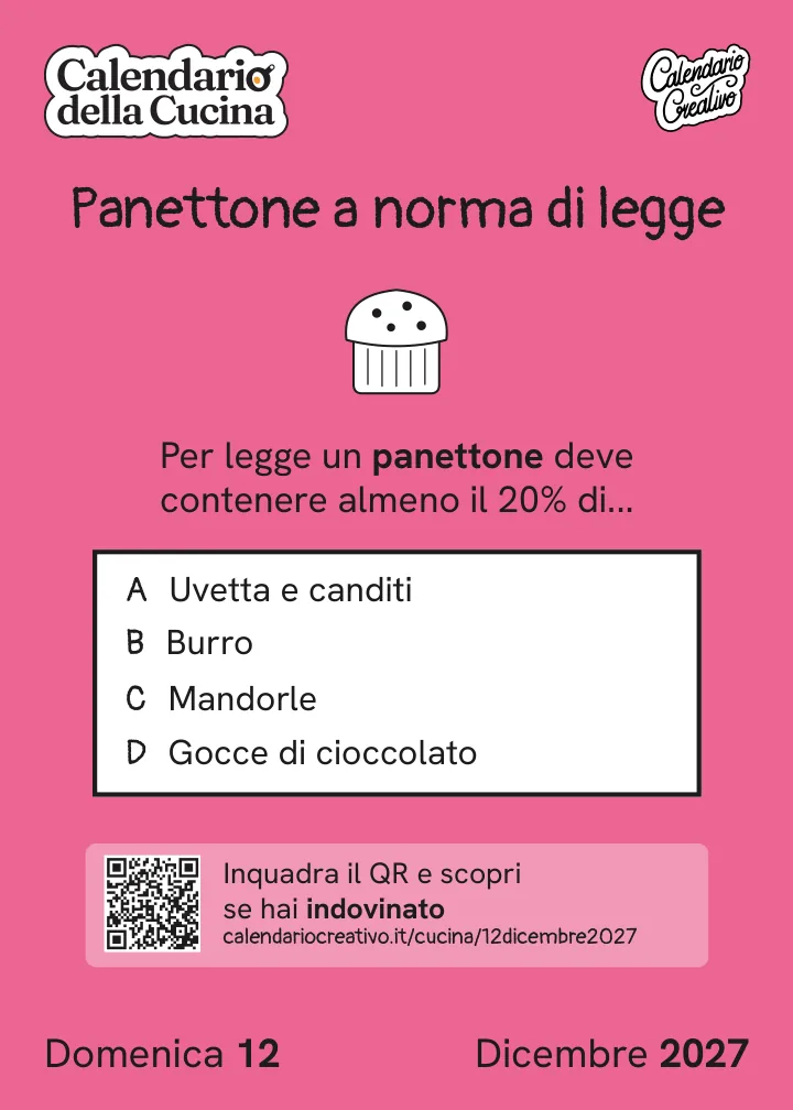 Foglio di domenica 12 dicembre 2027 del Calendario della Cucina 2027: Panettone a norma di legge