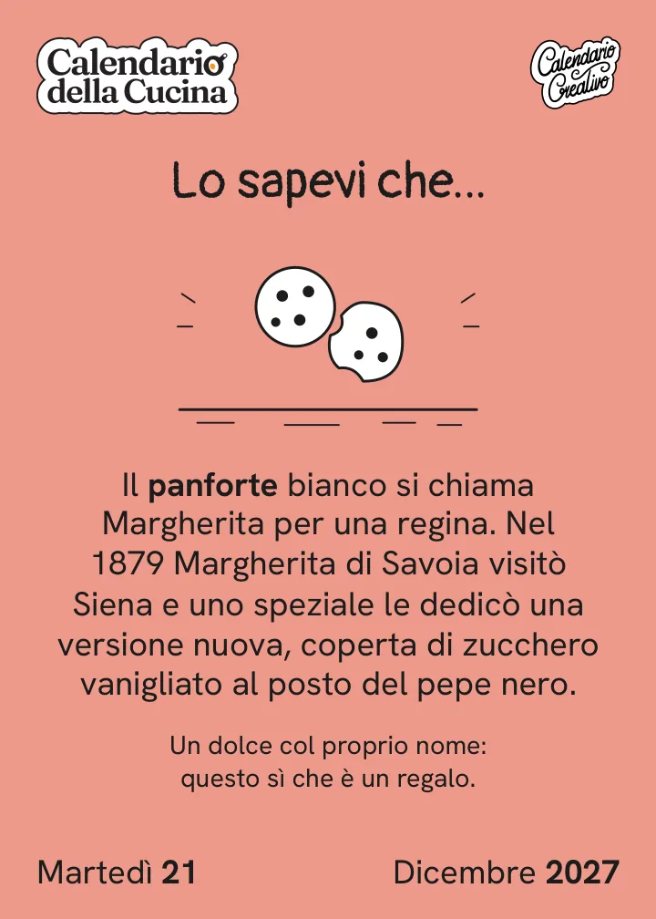 Foglio di martedì 21 dicembre 2027 del Calendario della Cucina 2027: Lo sapevi che...
