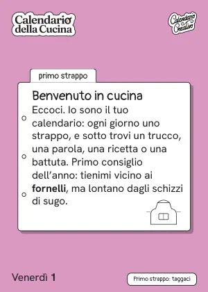 Foglio di venerdì 1° gennaio 2027 del Calendario della Cucina 2027: Benvenuto in cucina