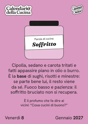 Foglio di venerdì 8 gennaio 2027 del Calendario della Cucina 2027: Soffritto
