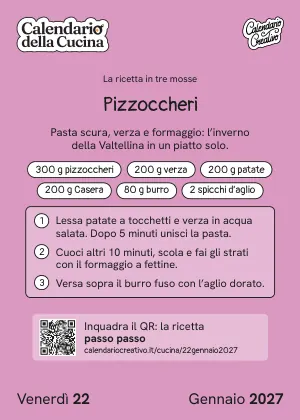 Foglio di venerdì 22 gennaio 2027 del Calendario della Cucina 2027: Pizzoccheri
