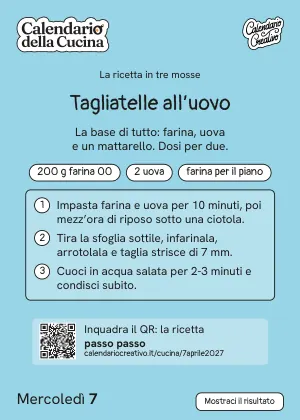 Foglio di mercoledì 7 aprile 2027 del Calendario della Cucina 2027: Tagliatelle all'uovo