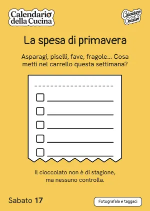 Foglio di sabato 17 aprile 2027 del Calendario della Cucina 2027: La spesa di primavera