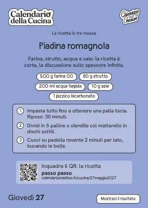Foglio di giovedì 27 maggio 2027 del Calendario della Cucina 2027: Piadina romagnola