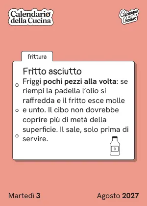 Foglio di martedì 3 agosto 2027 del Calendario della Cucina 2027: Fritto asciutto