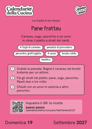 Foglio di domenica 19 settembre 2027 del Calendario della Cucina 2027: Pane frattau