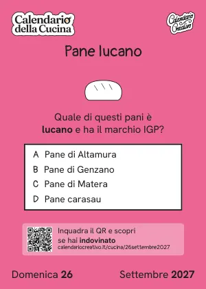 Foglio di domenica 26 settembre 2027 del Calendario della Cucina 2027: Pane lucano