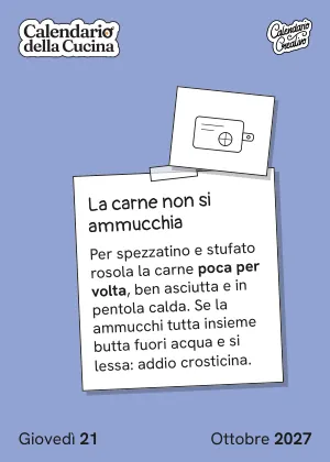 Foglio di giovedì 21 ottobre 2027 del Calendario della Cucina 2027: La carne non si ammucchia