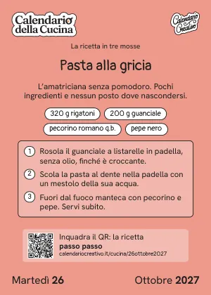 Il foglio del calendario con questa ricetta