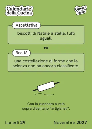 Foglio di lunedì 29 novembre 2027 del Calendario della Cucina 2027: Aspettativa / Realtà