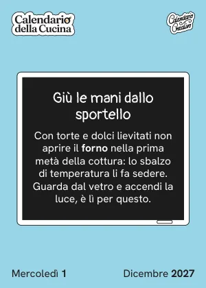 Foglio di mercoledì 1° dicembre 2027 del Calendario della Cucina 2027: Giù le mani dallo sportello