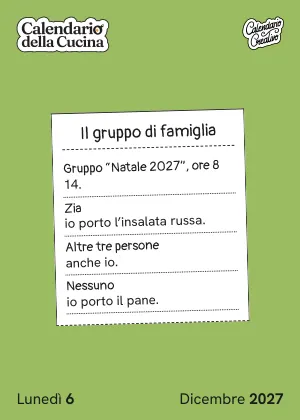 Foglio di lunedì 6 dicembre 2027 del Calendario della Cucina 2027: Il gruppo di famiglia