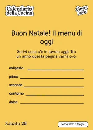Foglio di sabato 25 dicembre 2027 del Calendario della Cucina 2027: Buon Natale! Il menu di oggi