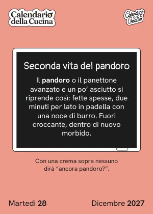Foglio di martedì 28 dicembre 2027 del Calendario della Cucina 2027: Seconda vita del pandoro